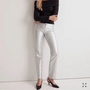 NWT Madewell 90s Straight Leg Silver Foil Metallic Pants Jeans in Size 31 or 12